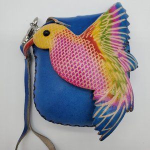 HUMMINGBIRD-Hand Crafted Leather Coin Purse, Color: BLUE
